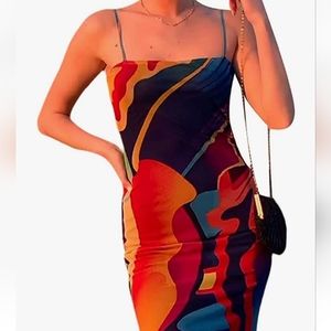 Mesh Bodycon Abstract Colorful Dress